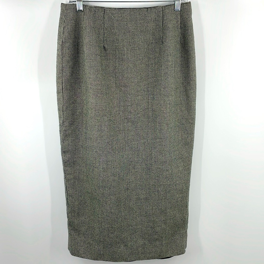 Vintage 80’s 90’s Burberrys Wool Houndstooth Wrap Midi Skirt Size 12 - Picture 3 of 6